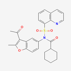 molecular formula C27H26N2O5S B4774836 N-(3-acetyl-2-methyl-1-benzofuran-5-yl)-N-(8-quinolinylsulfonyl)cyclohexanecarboxamide 