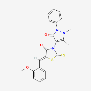 molecular formula C22H19N3O3S2 B4774858 3-(1,5-dimethyl-3-oxo-2-phenyl-2,3-dihydro-1H-pyrazol-4-yl)-5-(2-methoxybenzylidene)-2-thioxo-1,3-thiazolidin-4-one 
