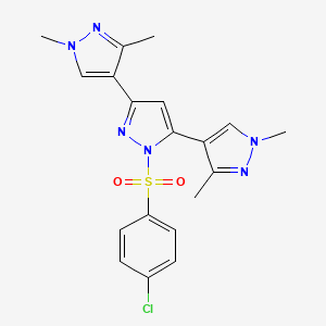 molecular formula C19H19ClN6O2S B4774888 1'-[(4-chlorophenyl)sulfonyl]-1,1'',3,3''-tetramethyl-1H,1'H,1''H-4,3':5',4''-terpyrazole 