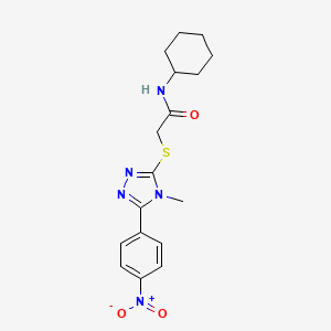 molecular formula C17H21N5O3S B4774904 N-cyclohexyl-2-{[4-methyl-5-(4-nitrophenyl)-4H-1,2,4-triazol-3-yl]thio}acetamide 