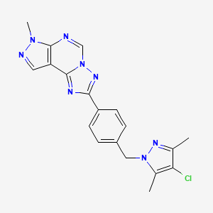 molecular formula C19H17ClN8 B4774935 2-{4-[(4-chloro-3,5-dimethyl-1H-pyrazol-1-yl)methyl]phenyl}-7-methyl-7H-pyrazolo[4,3-e][1,2,4]triazolo[1,5-c]pyrimidine 