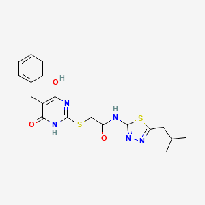 molecular formula C19H21N5O3S2 B4774997 2-[(5-benzyl-4-hydroxy-6-oxo-1,6-dihydro-2-pyrimidinyl)thio]-N-(5-isobutyl-1,3,4-thiadiazol-2-yl)acetamide 