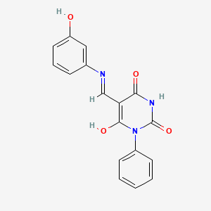 molecular formula C17H13N3O4 B4775108 5-{[(3-hydroxyphenyl)amino]methylene}-1-phenyl-2,4,6(1H,3H,5H)-pyrimidinetrione 