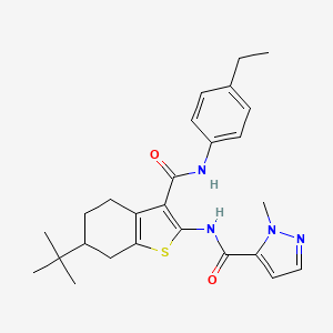 molecular formula C26H32N4O2S B4775133 N-(6-tert-butyl-3-{[(4-ethylphenyl)amino]carbonyl}-4,5,6,7-tetrahydro-1-benzothien-2-yl)-1-methyl-1H-pyrazole-5-carboxamide 