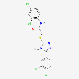 molecular formula C18H14Cl4N4OS B4775216 N-(2,4-dichlorophenyl)-2-{[5-(3,4-dichlorophenyl)-4-ethyl-4H-1,2,4-triazol-3-yl]thio}acetamide 