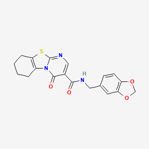 molecular formula C19H17N3O4S B4775242 N-(1,3-benzodioxol-5-ylmethyl)-4-oxo-6,7,8,9-tetrahydro-4H-pyrimido[2,1-b][1,3]benzothiazole-3-carboxamide 