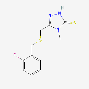 molecular formula C11H12FN3S2 B4775256 5-{[(2-fluorobenzyl)thio]methyl}-4-methyl-4H-1,2,4-triazole-3-thiol 