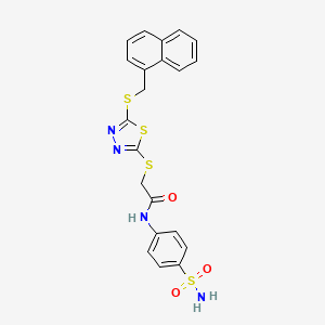molecular formula C21H18N4O3S4 B4775289 N-[4-(aminosulfonyl)phenyl]-2-({5-[(1-naphthylmethyl)thio]-1,3,4-thiadiazol-2-yl}thio)acetamide 