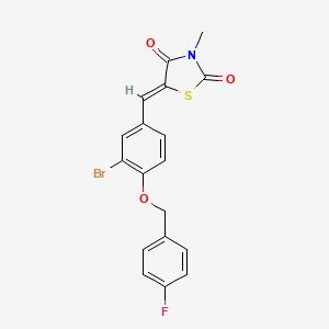 molecular formula C18H13BrFNO3S B4775327 5-{3-bromo-4-[(4-fluorobenzyl)oxy]benzylidene}-3-methyl-1,3-thiazolidine-2,4-dione 