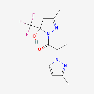 molecular formula C12H15F3N4O2 B4775517 3-methyl-1-[2-(3-methyl-1H-pyrazol-1-yl)propanoyl]-5-(trifluoromethyl)-4,5-dihydro-1H-pyrazol-5-ol 