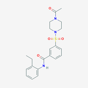 molecular formula C21H25N3O4S B4775559 3-[(4-acetyl-1-piperazinyl)sulfonyl]-N-(2-ethylphenyl)benzamide 