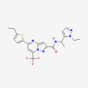molecular formula C21H21F3N6OS B4775635 N-[1-(1-ethyl-1H-pyrazol-5-yl)ethyl]-5-(5-ethyl-2-thienyl)-7-(trifluoromethyl)pyrazolo[1,5-a]pyrimidine-2-carboxamide 