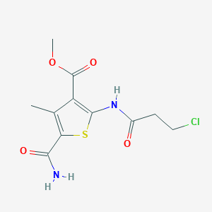 molecular formula C11H13ClN2O4S B4775665 methyl 5-(aminocarbonyl)-2-[(3-chloropropanoyl)amino]-4-methyl-3-thiophenecarboxylate 