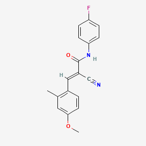 molecular formula C18H15FN2O2 B4775695 2-cyano-N-(4-fluorophenyl)-3-(4-methoxy-2-methylphenyl)acrylamide 
