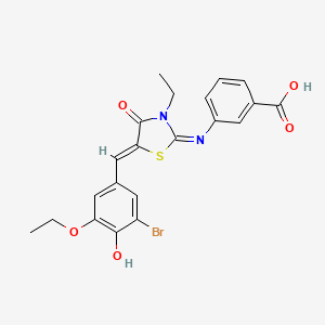 molecular formula C21H19BrN2O5S B4775711 3-{[5-(3-bromo-5-ethoxy-4-hydroxybenzylidene)-3-ethyl-4-oxo-1,3-thiazolidin-2-ylidene]amino}benzoic acid 