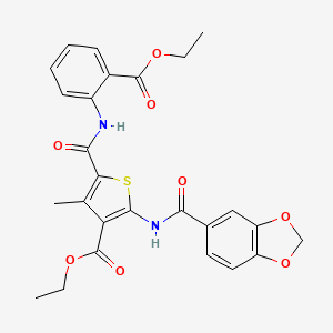 molecular formula C26H24N2O8S B4775734 ethyl 2-[(1,3-benzodioxol-5-ylcarbonyl)amino]-5-({[2-(ethoxycarbonyl)phenyl]amino}carbonyl)-4-methyl-3-thiophenecarboxylate 