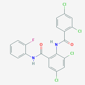 molecular formula C20H11Cl4FN2O2 B4775831 3,5-dichloro-2-[(2,4-dichlorobenzoyl)amino]-N-(2-fluorophenyl)benzamide 