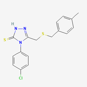 molecular formula C17H16ClN3S2 B4776048 4-(4-chlorophenyl)-5-{[(4-methylbenzyl)thio]methyl}-4H-1,2,4-triazole-3-thiol 