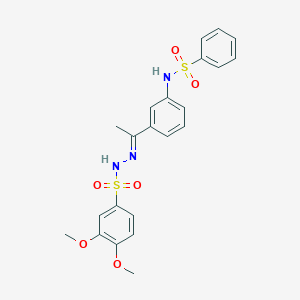 molecular formula C22H23N3O6S2 B4776132 N-(3-{N-[(3,4-dimethoxyphenyl)sulfonyl]ethanehydrazonoyl}phenyl)benzenesulfonamide 