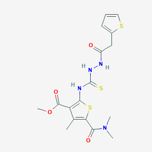 molecular formula C17H20N4O4S3 B4776265 methyl 5-[(dimethylamino)carbonyl]-4-methyl-2-({[2-(2-thienylacetyl)hydrazino]carbonothioyl}amino)-3-thiophenecarboxylate 