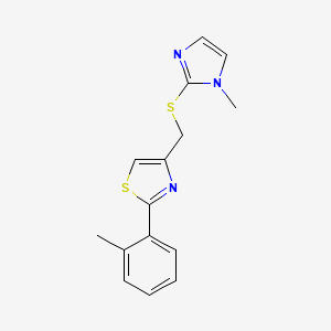 molecular formula C15H15N3S2 B4776273 4-{[(1-methyl-1H-imidazol-2-yl)thio]methyl}-2-(2-methylphenyl)-1,3-thiazole 