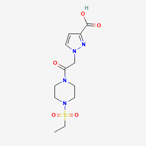 molecular formula C12H18N4O5S B4776350 1-{2-[4-(ethylsulfonyl)-1-piperazinyl]-2-oxoethyl}-1H-pyrazole-3-carboxylic acid 