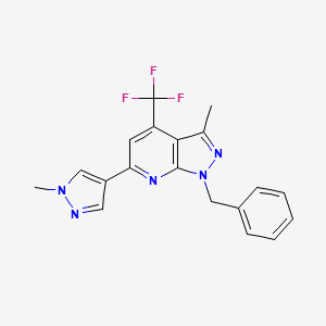 molecular formula C19H16F3N5 B4776359 1-benzyl-3-methyl-6-(1-methyl-1H-pyrazol-4-yl)-4-(trifluoromethyl)-1H-pyrazolo[3,4-b]pyridine 