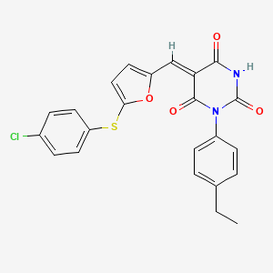 molecular formula C23H17ClN2O4S B4776362 5-({5-[(4-chlorophenyl)thio]-2-furyl}methylene)-1-(4-ethylphenyl)-2,4,6(1H,3H,5H)-pyrimidinetrione 