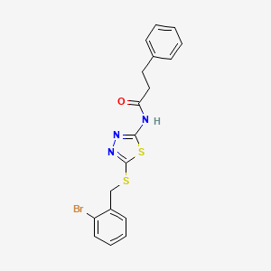 molecular formula C18H16BrN3OS2 B4776389 N-{5-[(2-bromobenzyl)thio]-1,3,4-thiadiazol-2-yl}-3-phenylpropanamide 