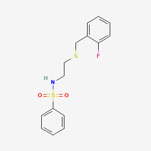 molecular formula C15H16FNO2S2 B4776441 N-{2-[(2-fluorobenzyl)thio]ethyl}benzenesulfonamide 