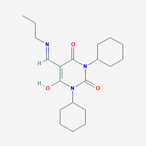 molecular formula C20H31N3O3 B4776453 1,3-dicyclohexyl-5-[(propylamino)methylene]-2,4,6(1H,3H,5H)-pyrimidinetrione 