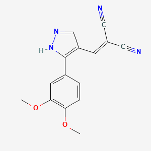 molecular formula C15H12N4O2 B4776504 {[3-(3,4-dimethoxyphenyl)-1H-pyrazol-4-yl]methylene}malononitrile 