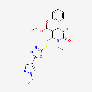 molecular formula C23H26N6O4S B4776755 ethyl 1-ethyl-6-({[5-(1-ethyl-1H-pyrazol-4-yl)-1,3,4-oxadiazol-2-yl]thio}methyl)-2-oxo-4-phenyl-1,2,3,4-tetrahydro-5-pyrimidinecarboxylate 