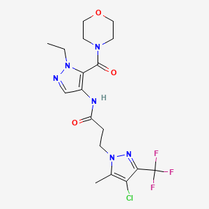 molecular formula C18H22ClF3N6O3 B4776807 3-[4-chloro-5-methyl-3-(trifluoromethyl)-1H-pyrazol-1-yl]-N-[1-ethyl-5-(4-morpholinylcarbonyl)-1H-pyrazol-4-yl]propanamide 