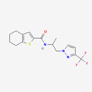 molecular formula C16H18F3N3OS B4776811 N-{1-methyl-2-[3-(trifluoromethyl)-1H-pyrazol-1-yl]ethyl}-4,5,6,7-tetrahydro-1-benzothiophene-2-carboxamide 