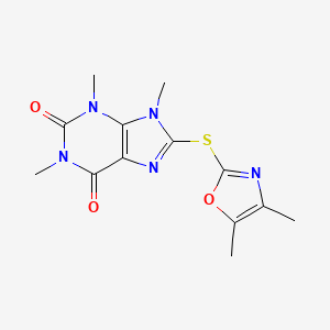 molecular formula C13H15N5O3S B4776836 8-[(4,5-dimethyl-1,3-oxazol-2-yl)thio]-1,3,9-trimethyl-3,9-dihydro-1H-purine-2,6-dione 