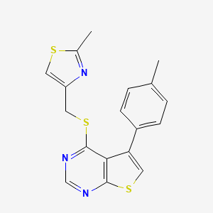 molecular formula C18H15N3S3 B4776882 5-(4-methylphenyl)-4-{[(2-methyl-1,3-thiazol-4-yl)methyl]thio}thieno[2,3-d]pyrimidine 