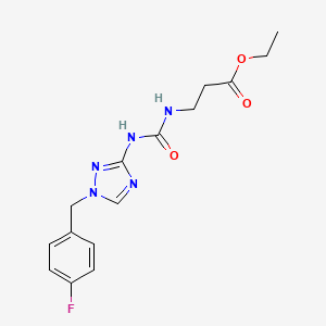 molecular formula C15H18FN5O3 B4776961 ethyl N-({[1-(4-fluorobenzyl)-1H-1,2,4-triazol-3-yl]amino}carbonyl)-beta-alaninate 