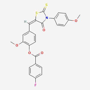 molecular formula C25H18FNO5S2 B4777006 2-methoxy-4-{[3-(4-methoxyphenyl)-4-oxo-2-thioxo-1,3-thiazolidin-5-ylidene]methyl}phenyl 4-fluorobenzoate 