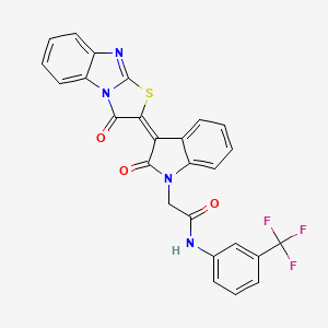 molecular formula C26H15F3N4O3S B4777113 2-[2-oxo-3-(3-oxo[1,3]thiazolo[3,2-a]benzimidazol-2(3H)-ylidene)-2,3-dihydro-1H-indol-1-yl]-N-[3-(trifluoromethyl)phenyl]acetamide 