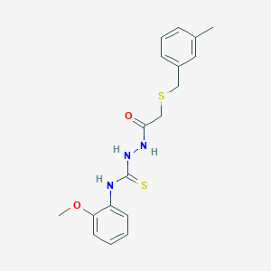 molecular formula C18H21N3O2S2 B4777282 N-(2-methoxyphenyl)-2-{[(3-methylbenzyl)thio]acetyl}hydrazinecarbothioamide 