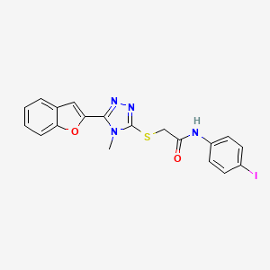 molecular formula C19H15IN4O2S B4777292 2-{[5-(1-benzofuran-2-yl)-4-methyl-4H-1,2,4-triazol-3-yl]thio}-N-(4-iodophenyl)acetamide 