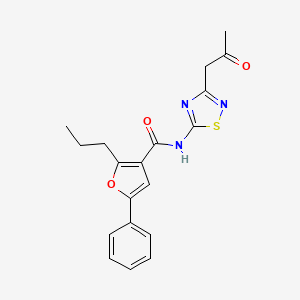 molecular formula C19H19N3O3S B4777296 N-[3-(2-oxopropyl)-1,2,4-thiadiazol-5-yl]-5-phenyl-2-propyl-3-furamide 