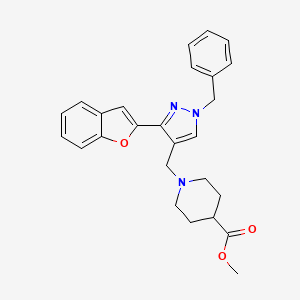 molecular formula C26H27N3O3 B4777473 methyl 1-{[3-(1-benzofuran-2-yl)-1-benzyl-1H-pyrazol-4-yl]methyl}-4-piperidinecarboxylate 