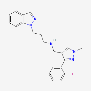 molecular formula C21H22FN5 B4777483 N-{[3-(2-fluorophenyl)-1-methyl-1H-pyrazol-4-yl]methyl}-3-(1H-indazol-1-yl)-1-propanamine 