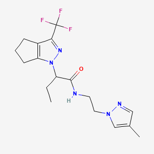 molecular formula C17H22F3N5O B4777492 N-[2-(4-methyl-1H-pyrazol-1-yl)ethyl]-2-[3-(trifluoromethyl)-5,6-dihydrocyclopenta[c]pyrazol-1(4H)-yl]butanamide 