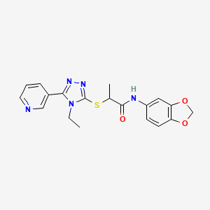 molecular formula C19H19N5O3S B4777512 N-1,3-benzodioxol-5-yl-2-{[4-ethyl-5-(3-pyridinyl)-4H-1,2,4-triazol-3-yl]thio}propanamide 