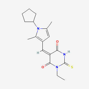 molecular formula C18H23N3O2S B4777546 5-[(1-cyclopentyl-2,5-dimethyl-1H-pyrrol-3-yl)methylene]-1-ethyl-2-thioxodihydro-4,6(1H,5H)-pyrimidinedione 