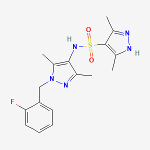 molecular formula C17H20FN5O2S B4777550 N-[1-(2-fluorobenzyl)-3,5-dimethyl-1H-pyrazol-4-yl]-3,5-dimethyl-1H-pyrazole-4-sulfonamide 