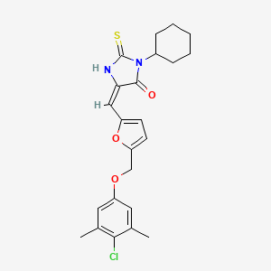 molecular formula C23H25ClN2O3S B4777592 5-({5-[(4-chloro-3,5-dimethylphenoxy)methyl]-2-furyl}methylene)-3-cyclohexyl-2-mercapto-3,5-dihydro-4H-imidazol-4-one 